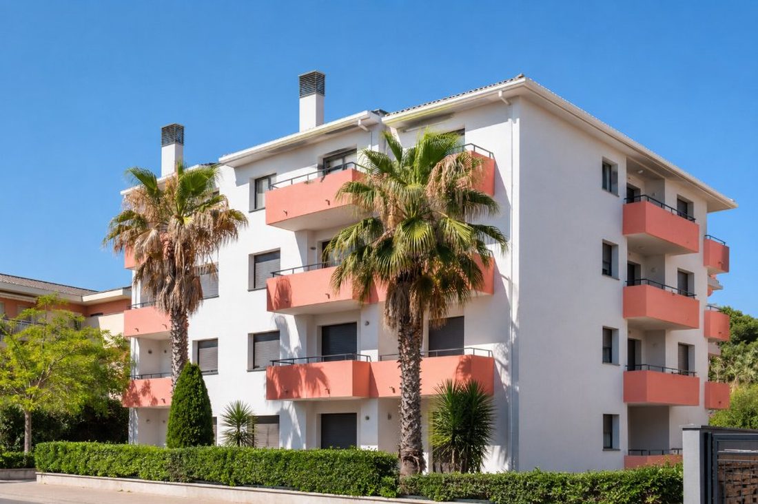 Edificio de apartamentos en Salou con fachada pintada y balcones de color