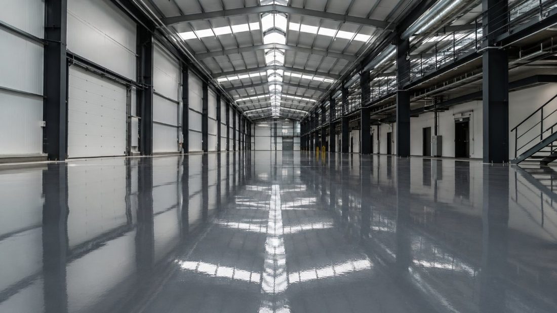 Nave industrial con pavimento epoxi profesional aplicado en Cambrils